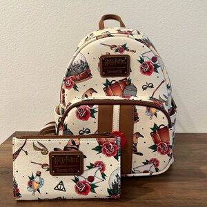 Loungefly Harry Potter Tattoo Print Mini Backpack and Wallet